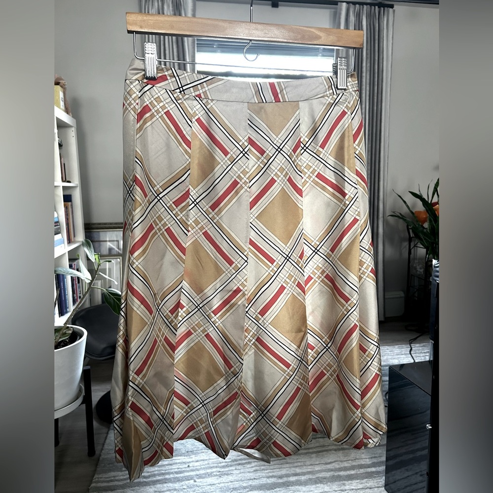 NWT Gap Red/Gold Silk Cross-Hatch Pleat Skirt